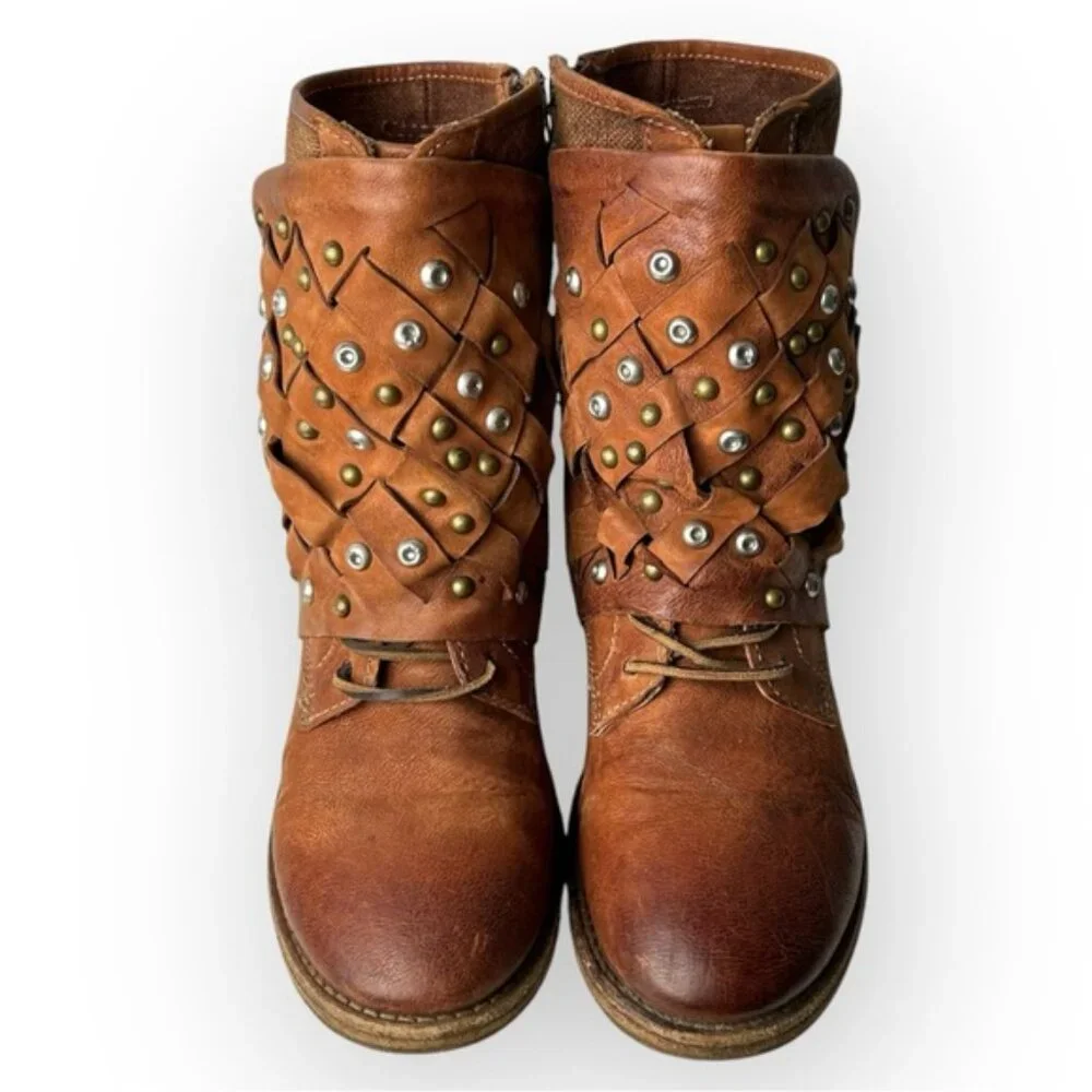 A.S.98 Brown Studded Leather Ankle Boots
